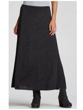 Eileen Fisher Merino Wool Silk Lined Charcoal Paneled Midi Skirt Large